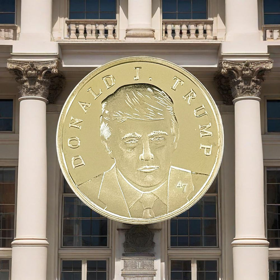 Donald Gold Coin infographic, five Trump gold medallions in cases