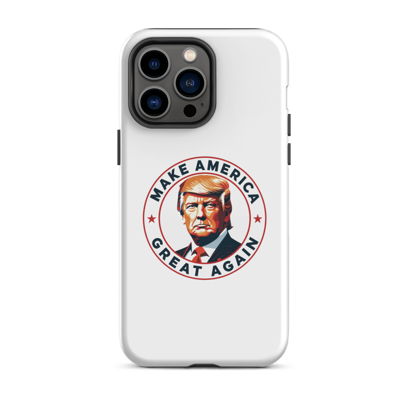 White America Tough Case for iPhone with Make America Great Again Trump emblem, triple-camera iPhone