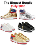 The Biggest Bundle, Five Trump sneakers for only $800: gold, silver, white, black and gold high and low tops