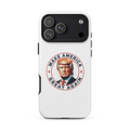 White MAGA Trump America Tough Case for iPhone, triple-camera iPhone back view