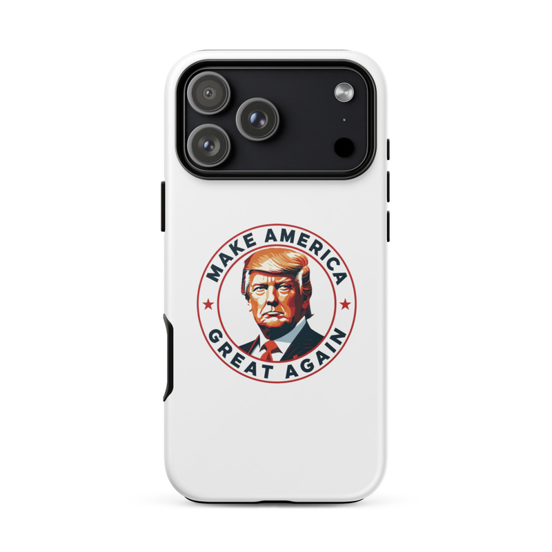White MAGA Trump America Tough Case for iPhone, triple-camera iPhone back view