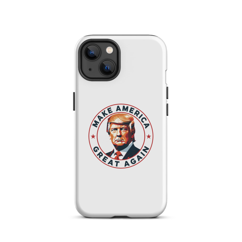 White MAGA Trump emblem America Tough Case for iPhone, dual-camera iPhone back view