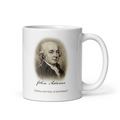 White glossy mug with John Adams portrait and Liberty once lost is lost forever quote