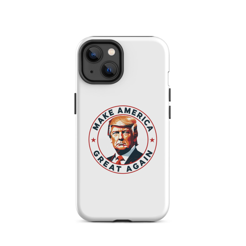 White America Tough Case for iPhone, Make America Great Again Trump emblem, dual-camera iPhone