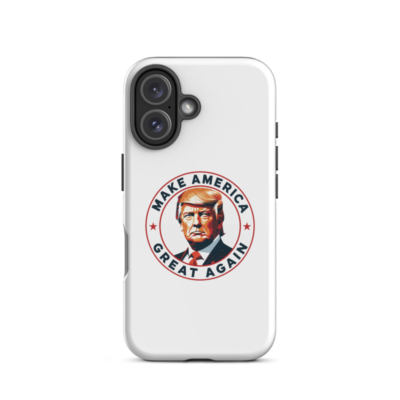 White America Tough Case for iPhone, Make America Great Again Trump emblem, dual-camera iPhone