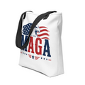White Eagle MAGA tote bag with bald eagle, US flag and red-and-blue 'MAGA' print, black handles