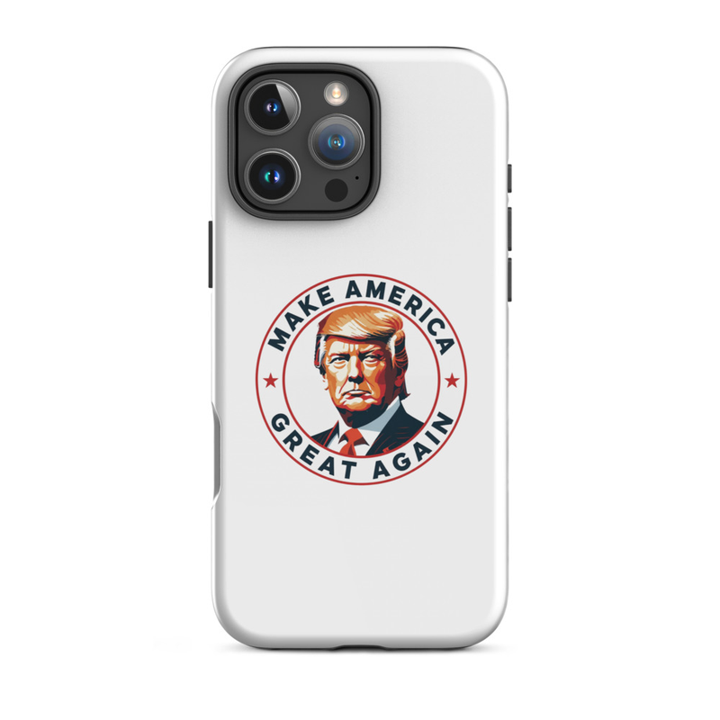 White America Tough Case for iPhone with Make America Great Again Trump emblem, triple-camera iPhone