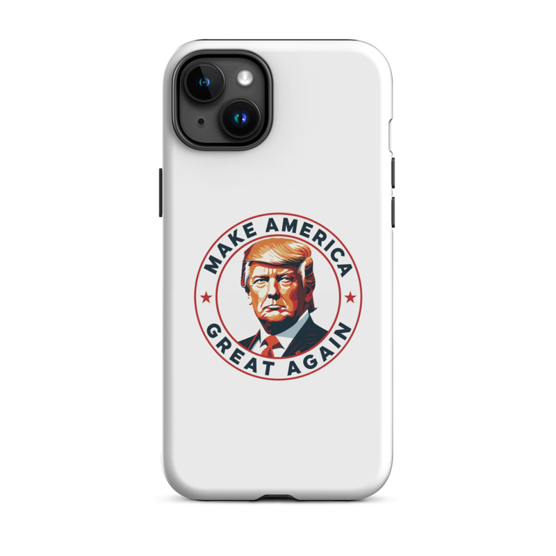 White MAGA Trump America Tough Case for iPhone, dual-camera iPhone back view