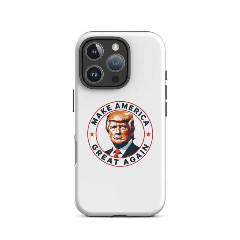 White MAGA Trump America Tough Case for iPhone, triple-camera iPhone back view