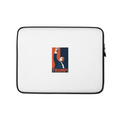 White Trump laptop sleeve with raised-fist Trump poster art and TRUMP! text, side zipper