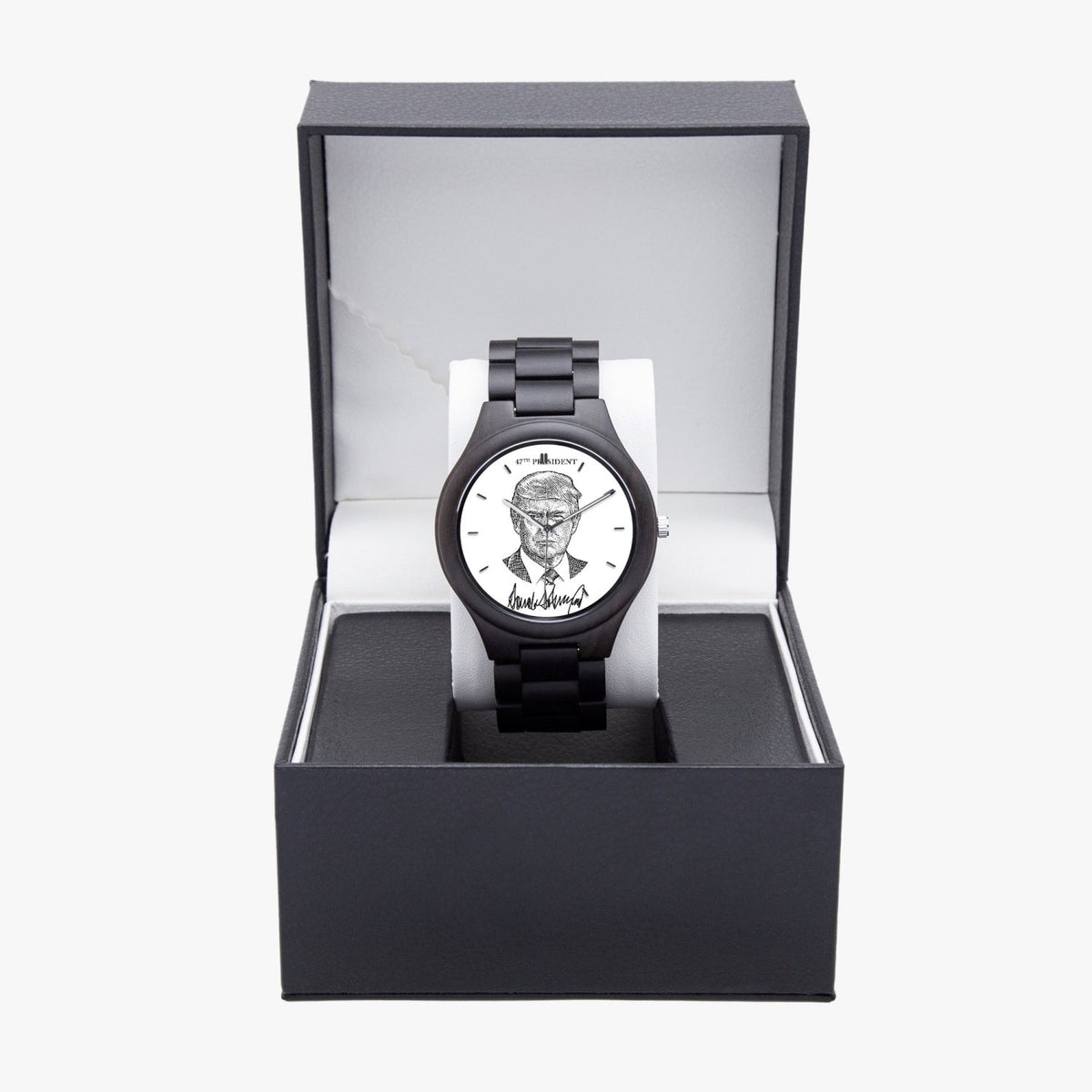 Victory Black Trump President 47 watch displayed in black presentation gift box