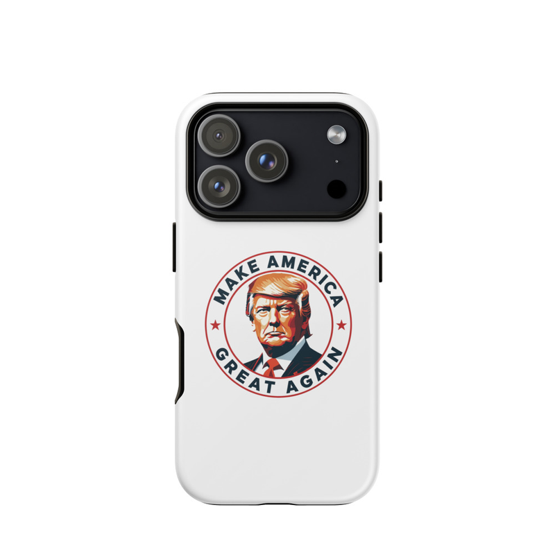 White America Tough Case for iPhone with Make America Great Again Trump emblem, triple-camera iPhone