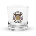 Clear rocks glass with 250 Years of Liberty America Liberty Bell and eagles design