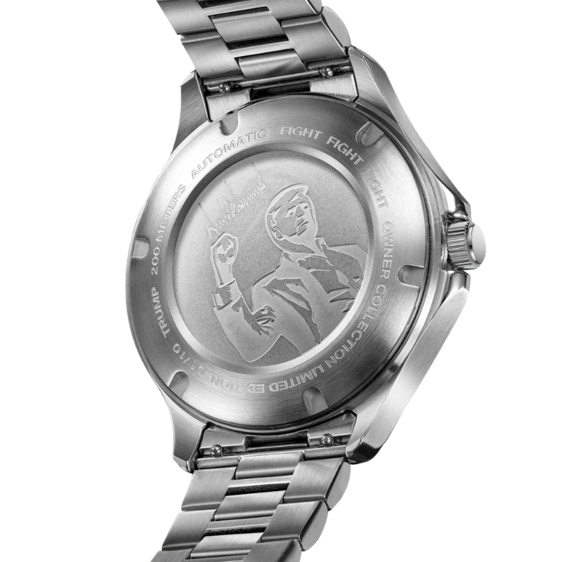 Trump Fight Fight Fight watch caseback engraved with Trump raised fist, limited edition