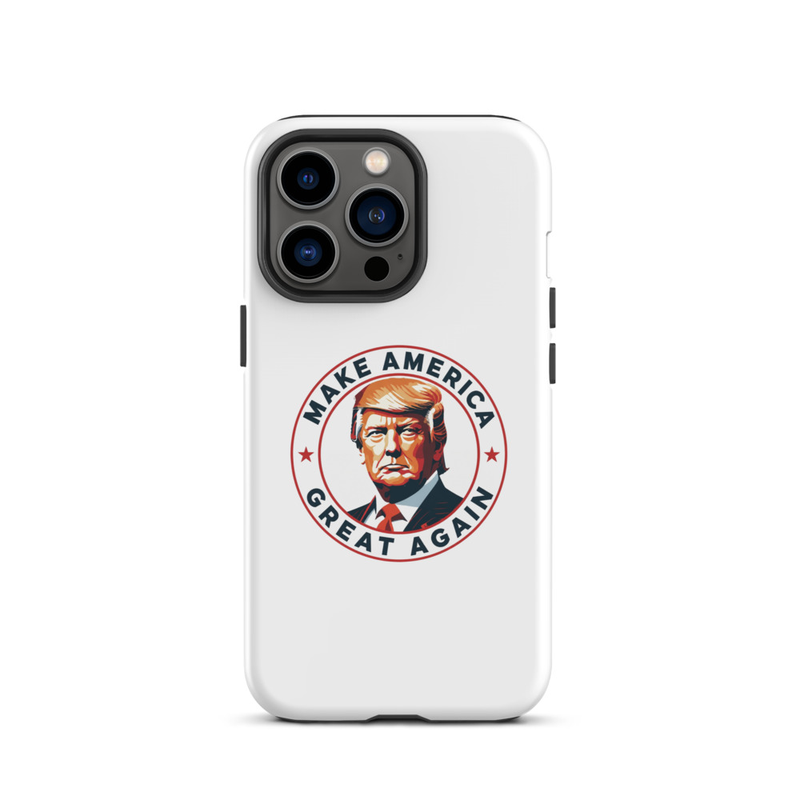 White America Tough Case for iPhone with Make America Great Again Trump emblem, triple-camera iPhone