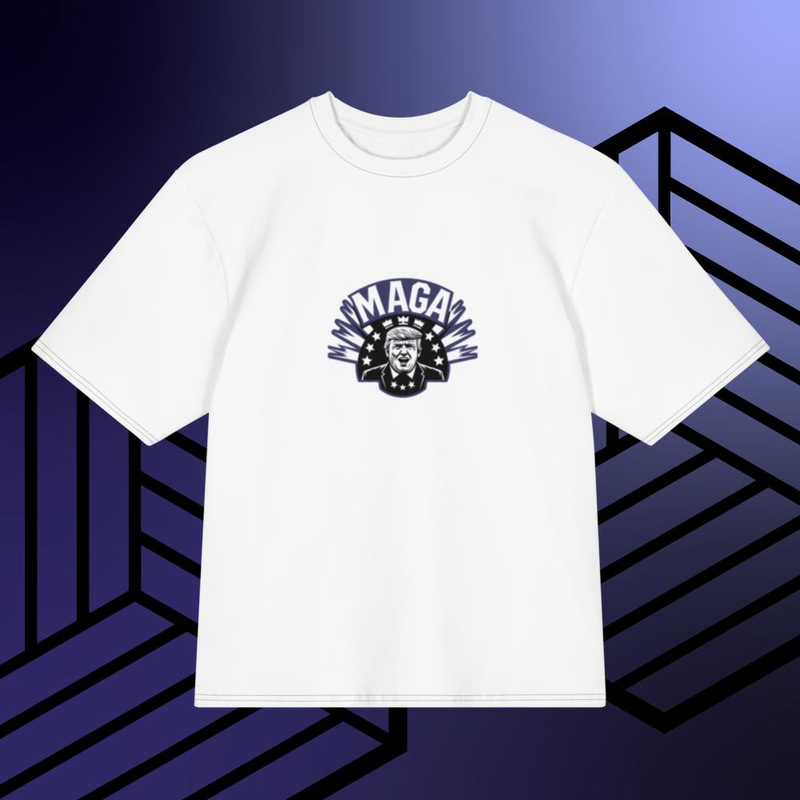 White MAGA Crown oversized cotton t-shirt, Trump and eagle emblem print