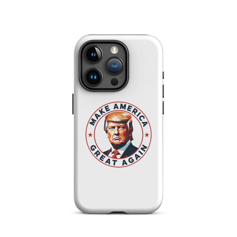 White America Tough Case for iPhone with Make America Great Again Trump emblem, triple-camera iPhone