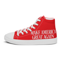 Red men's high top canvas shoe with Make America Great Again in white and white sole