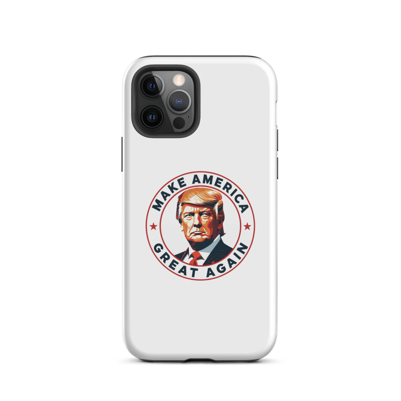 White MAGA Trump America Tough Case for iPhone, triple-camera iPhone back view