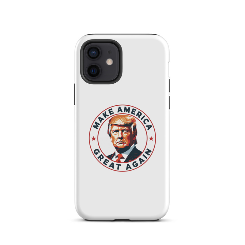 White America Tough iPhone case, Make America Great Again Trump circle emblem, dual-camera iPhone