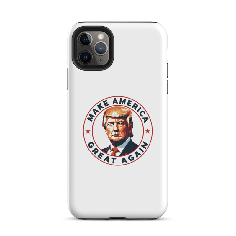 White MAGA Trump emblem America Tough Case for iPhone, triple-camera iPhone back view