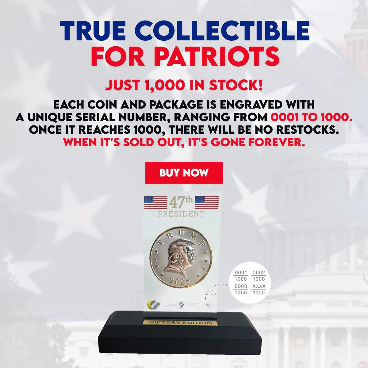 Infographic: True Collectible for Patriots, only 1,000 serial-numbered Victory coins