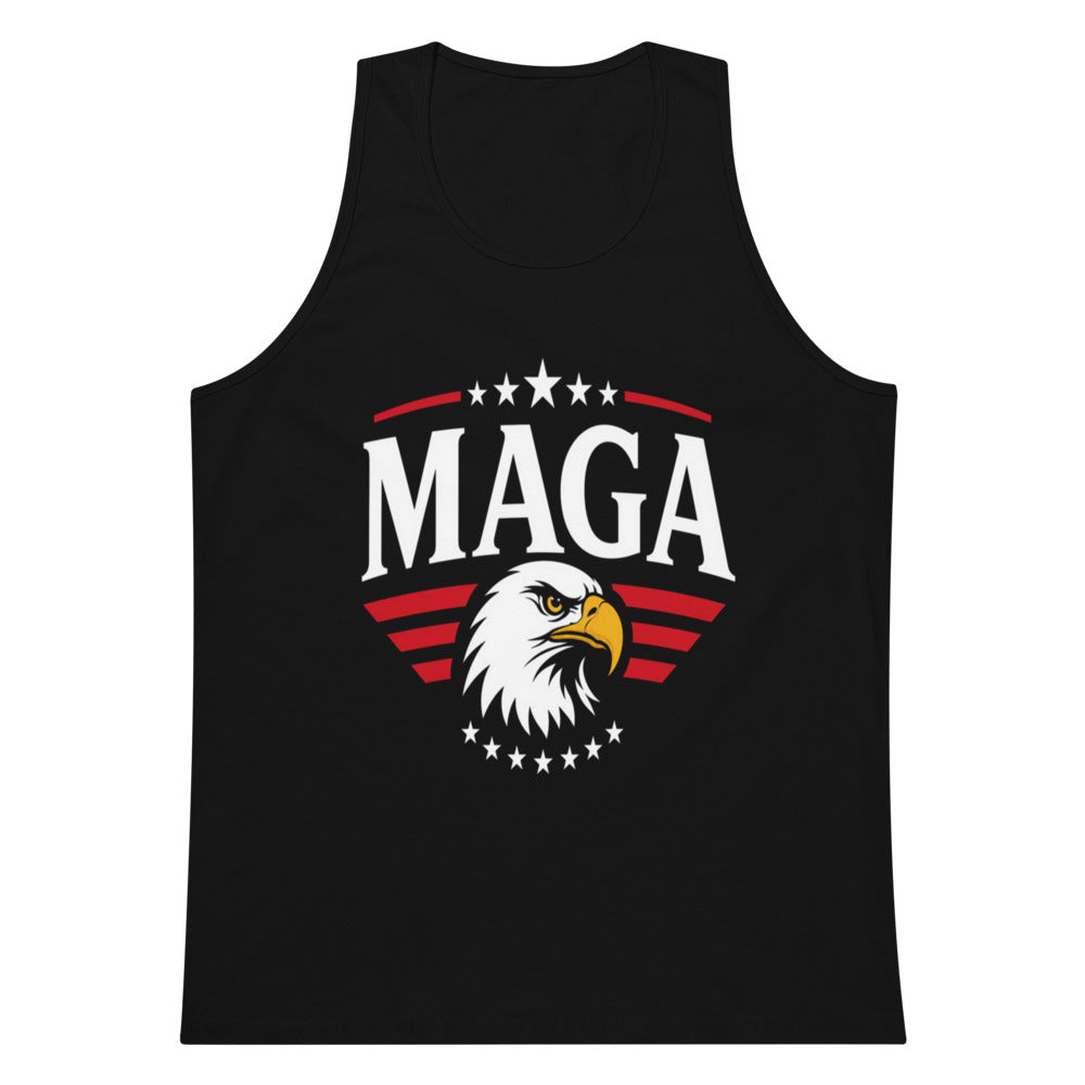 Black Eagle MAGA men's premium tank top, front print with eagle and stars