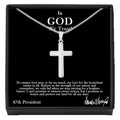 47th President In God We Trust silver cross necklace on black message card in gift box