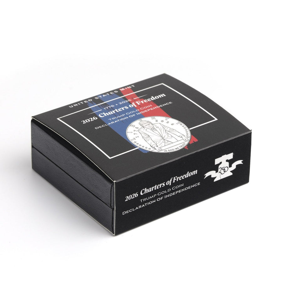 Black 2026 Charters of Freedom Trump Gold Coin box with Declaration of Independence design