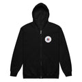 Black Trump 2026 unisex zip hoodie, front view with round Make America Great Again chest emblem