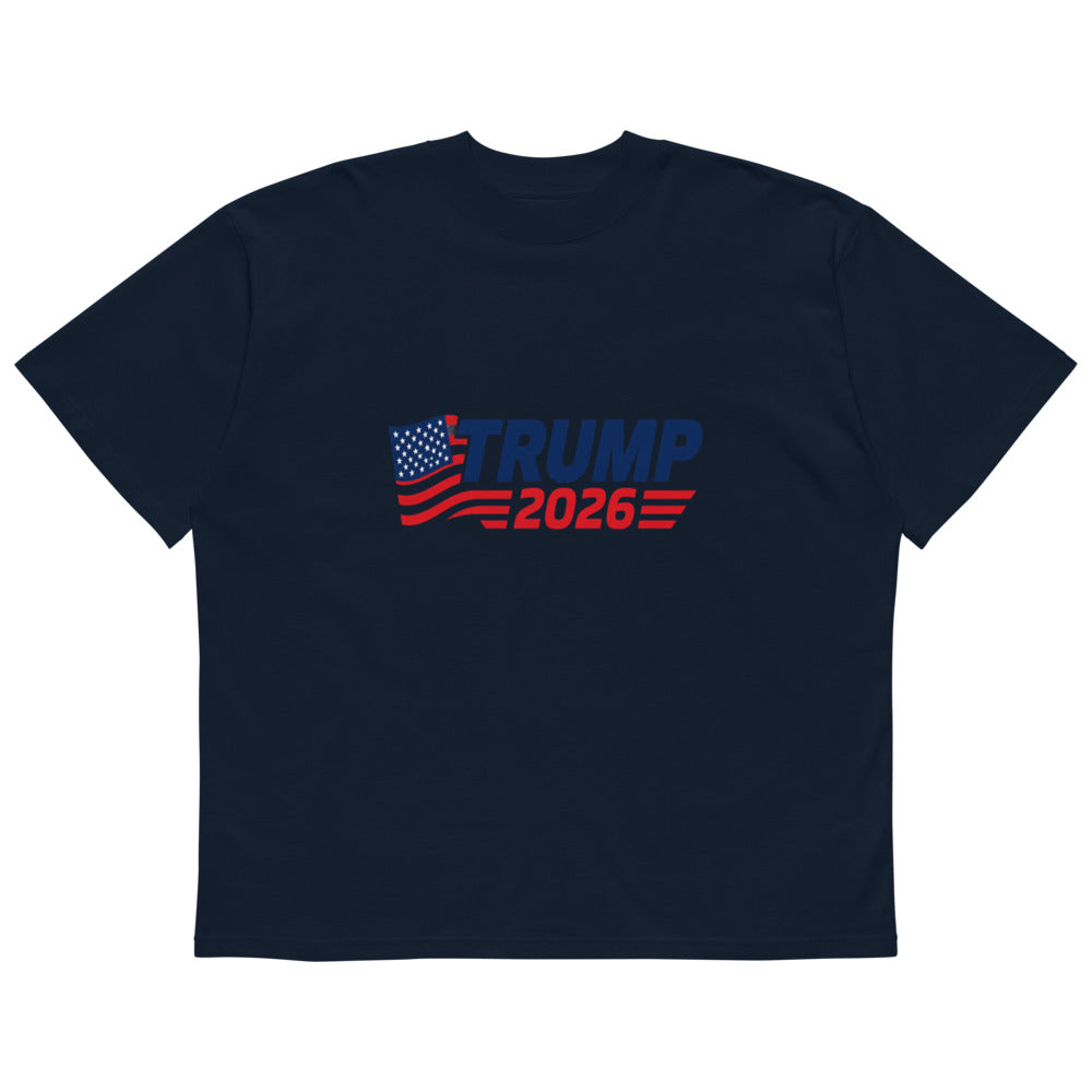 Navy TRUMP 2026 oversized high neck t-shirt, front flag and text print