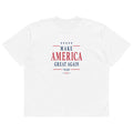 White MAGA 250 oversized high neck t-shirt, front, Make America Great Again Trump 250 print