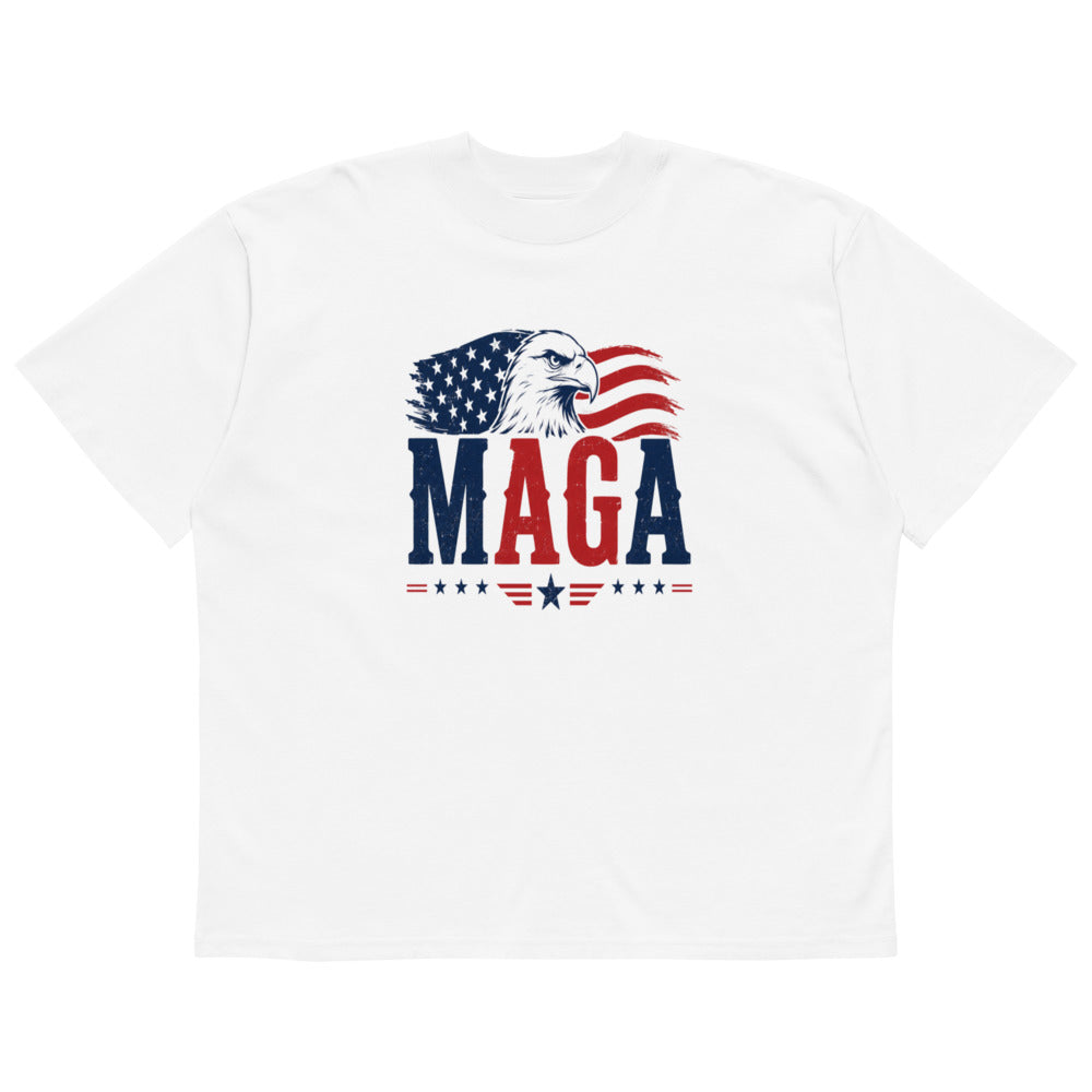 White Eagle MAGA oversized high neck t-shirt with eagle, flag and MAGA text print